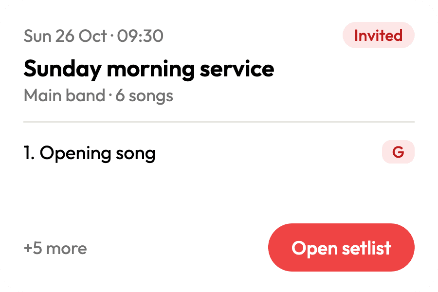 The Next setlist widget on an Android home screen