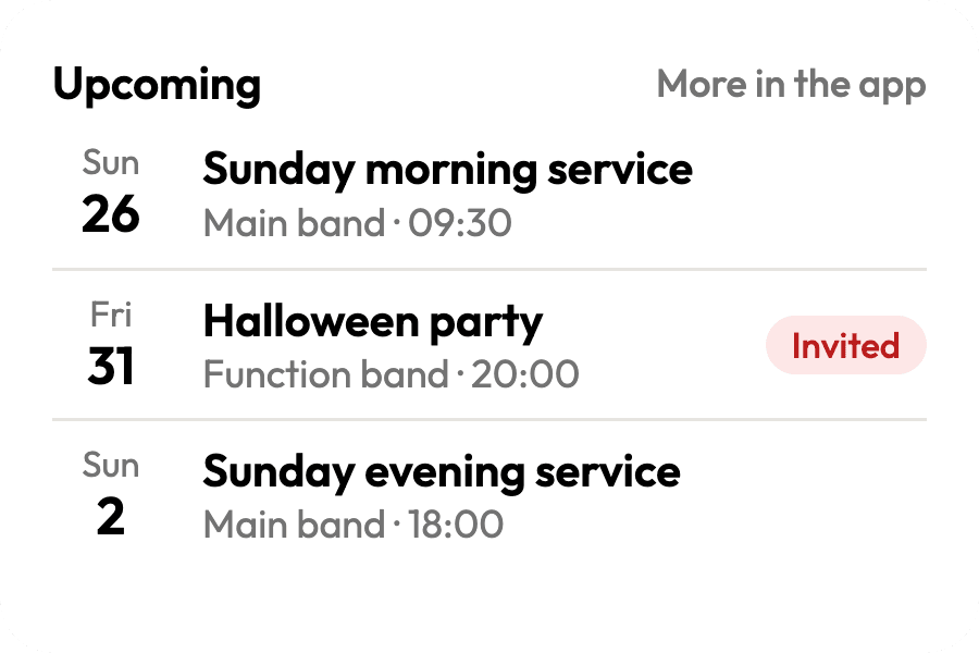 The Upcoming setlists widget on an Android home screen